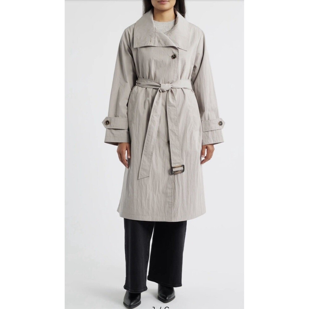 BERNARDO Gray Classic Belted Cotton Blend Long Belted Trench Coat Small READ NWT